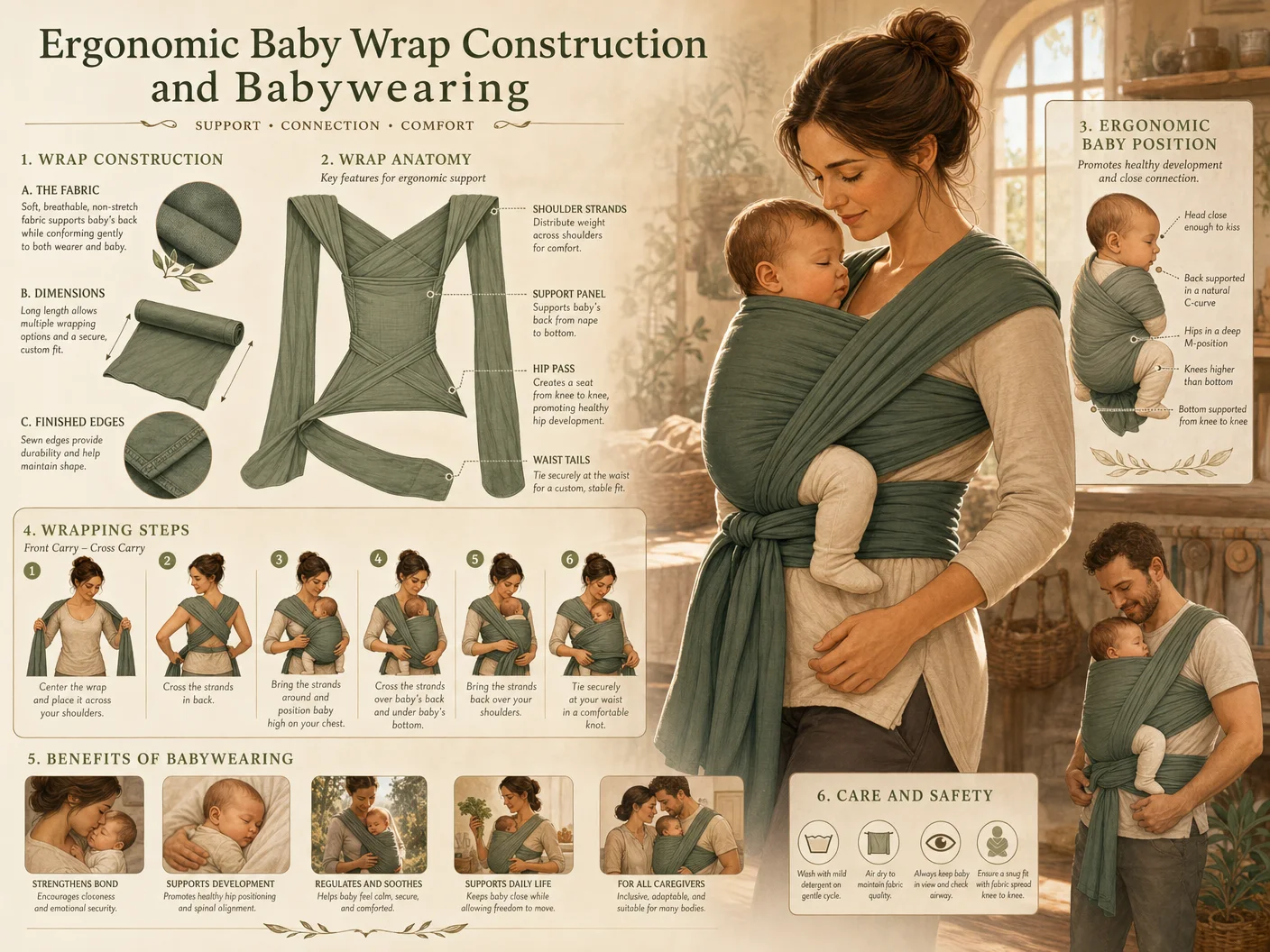 Ergonomic Baby Wrap Construction and Babywearing