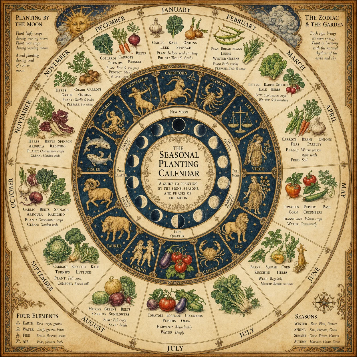 Complete seasonal planting calendar as a beautiful circular