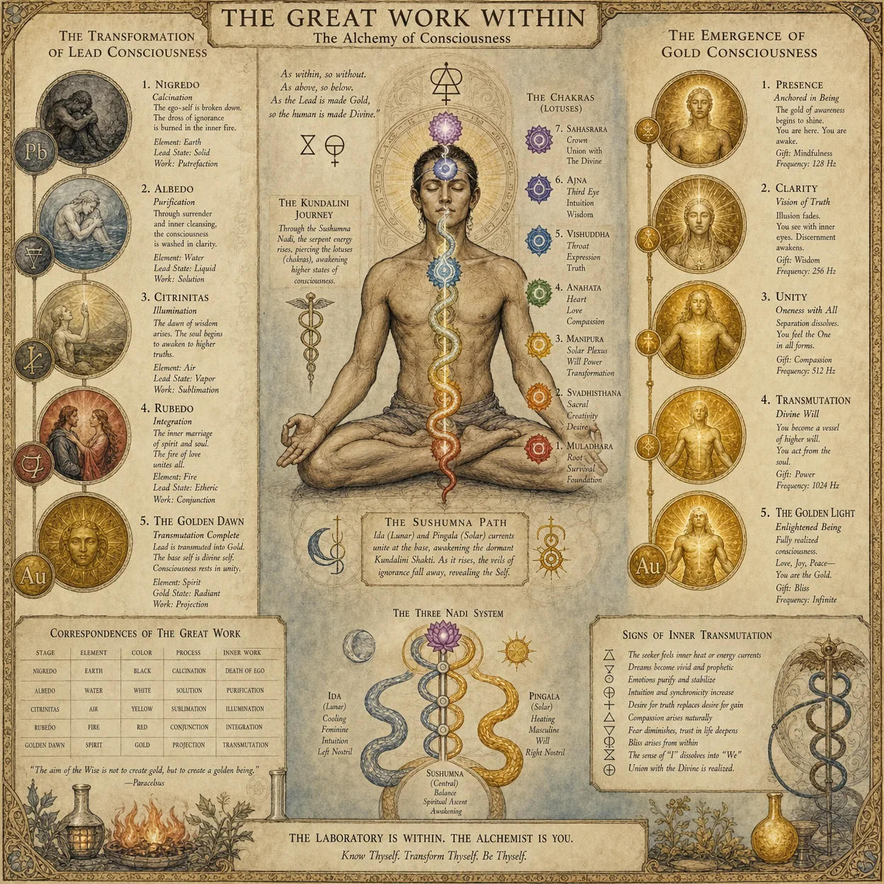 Inner alchemy stages: lead consciousness transforming throug