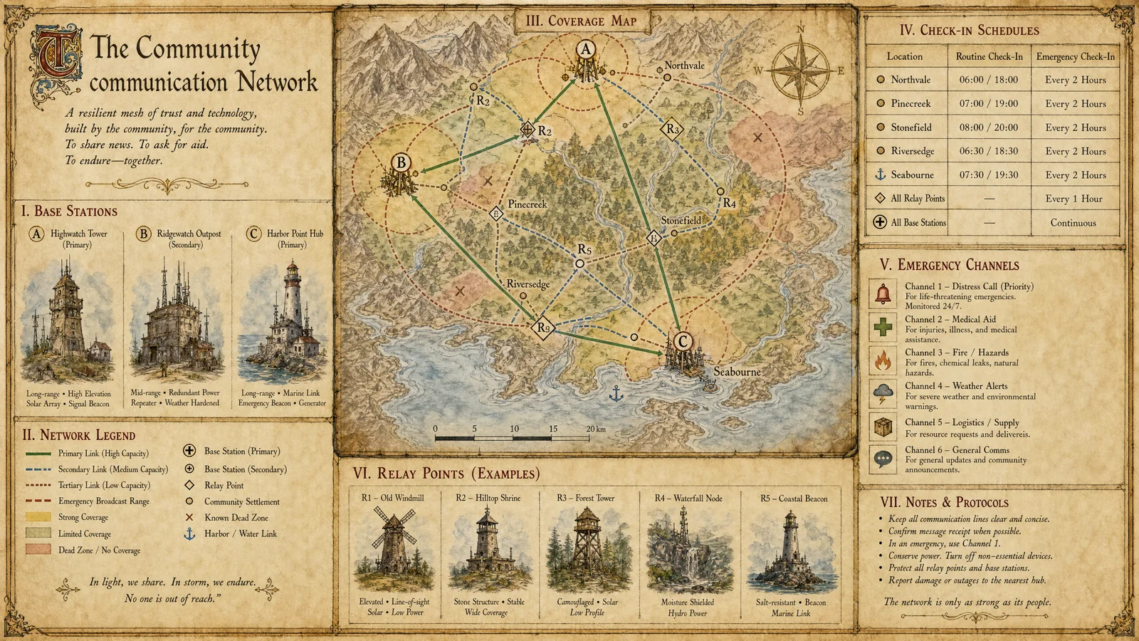 Community communication network: base stations, relay points