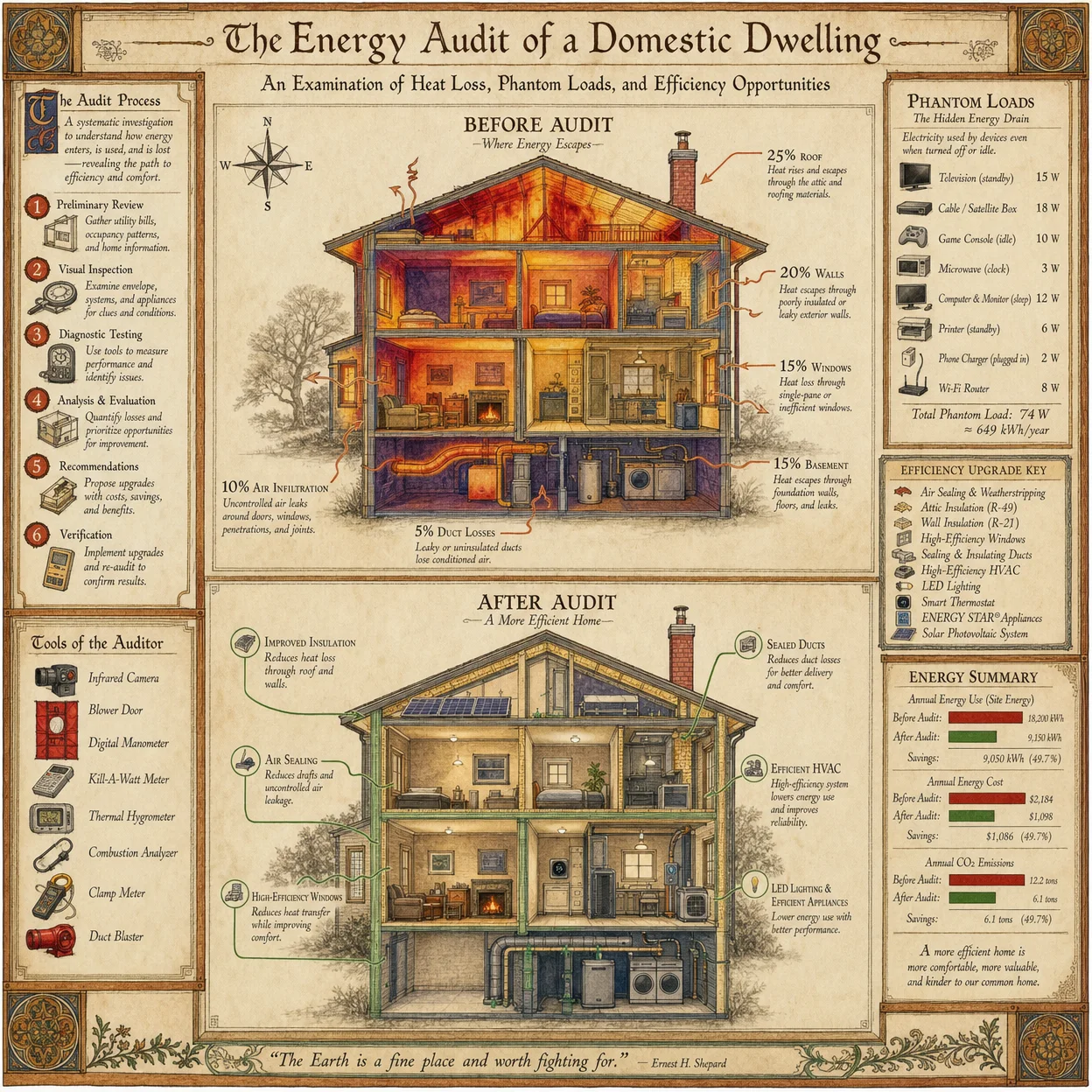 Energy audit visualization: home with heat loss shown in inf