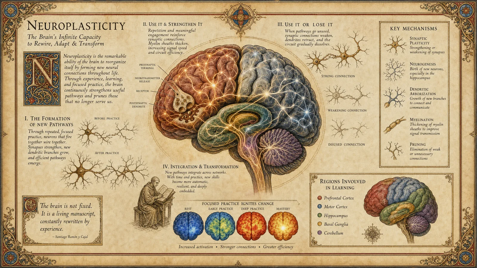 Neuroplasticity visualization: new neural pathways forming, 