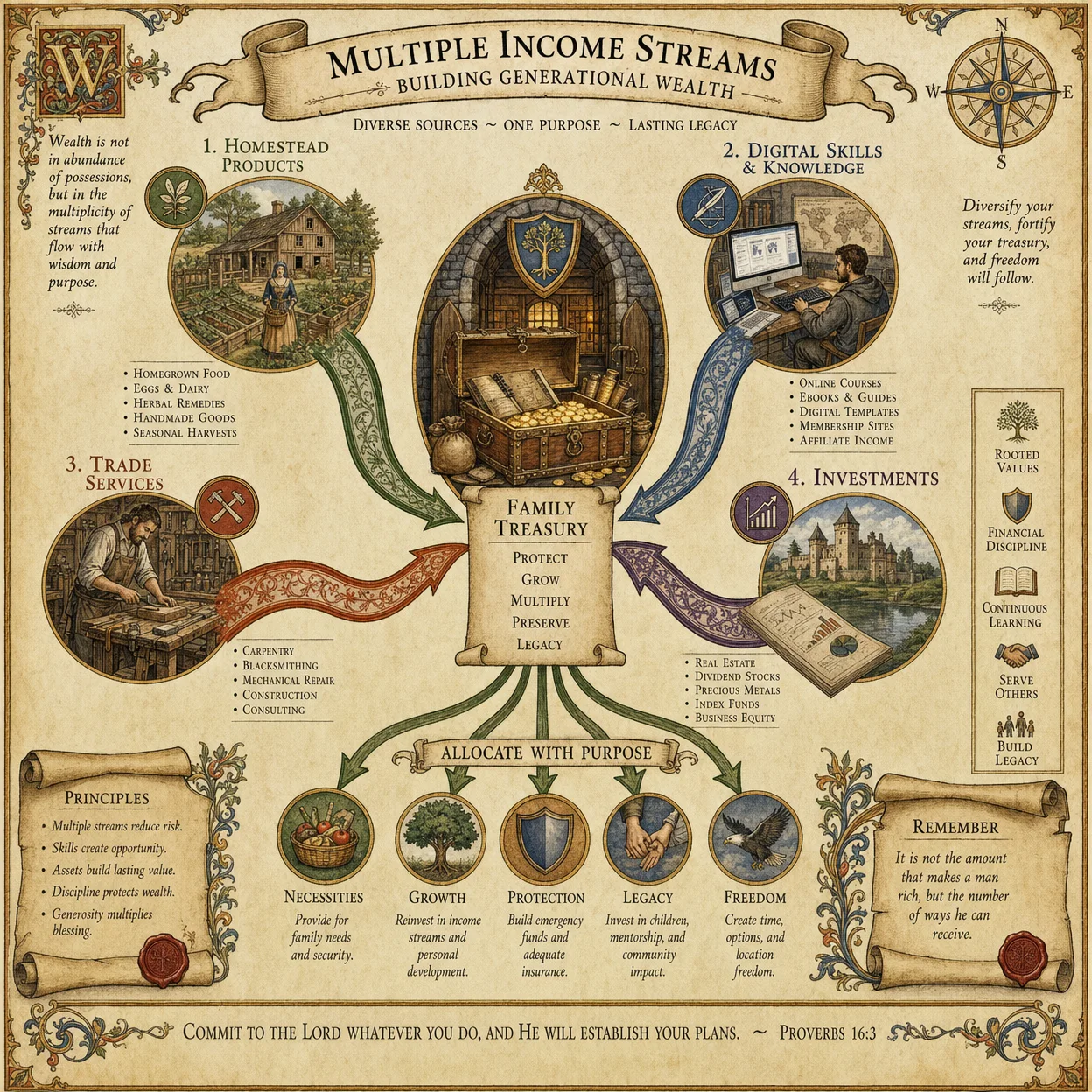 Multiple income streams: homestead products, digital skills,