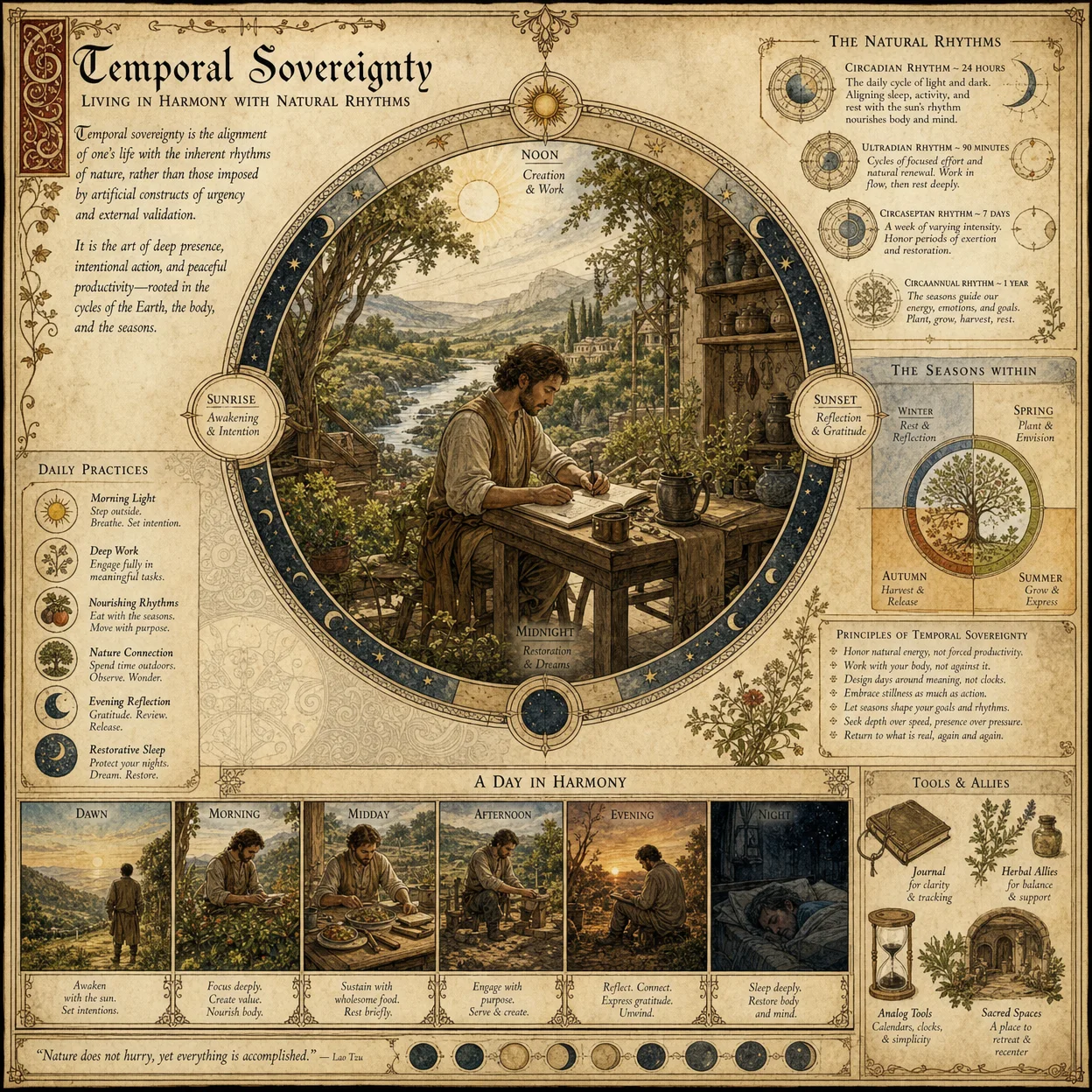 Temporal sovereignty achieved: person living in harmony with