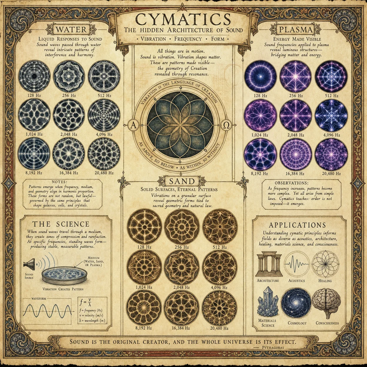 Cymatics and creation: sound frequencies creating geometric 