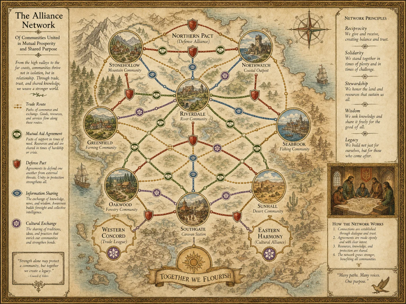 Alliance building network: nodes representing communities, t