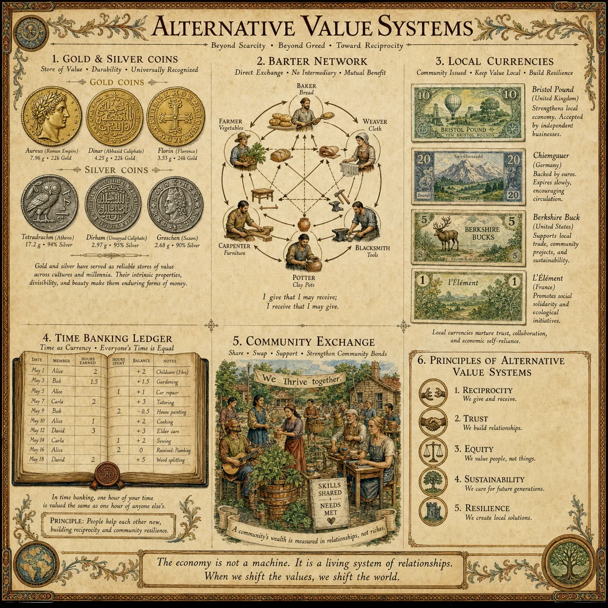 Alternative value systems: gold and silver coins, barter net