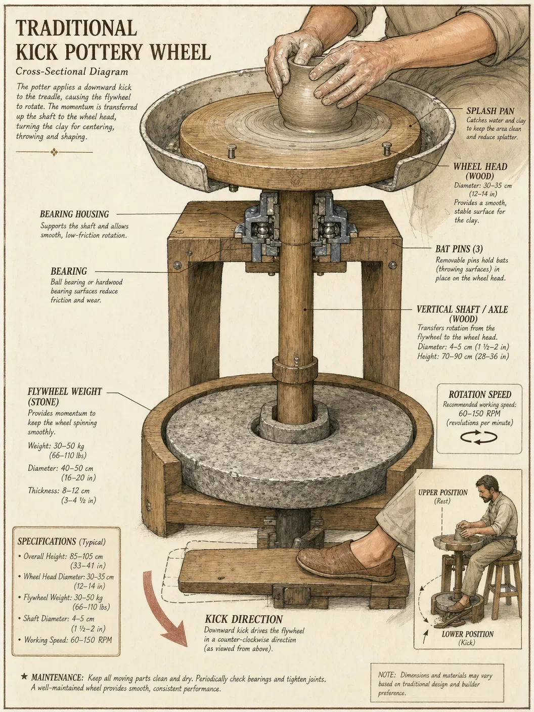 Traditional Kick Pottery Wheel