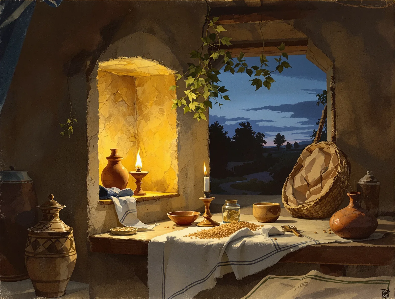 The household shrine at evening