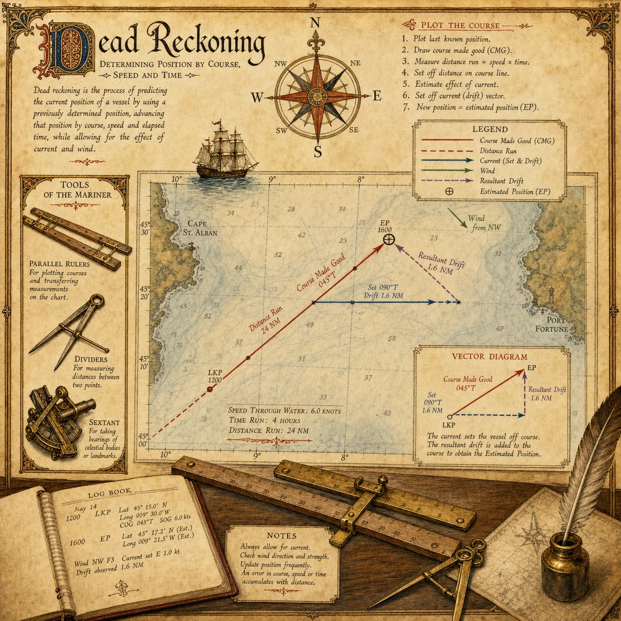 Dead reckoning navigation: plotting course on chart with par