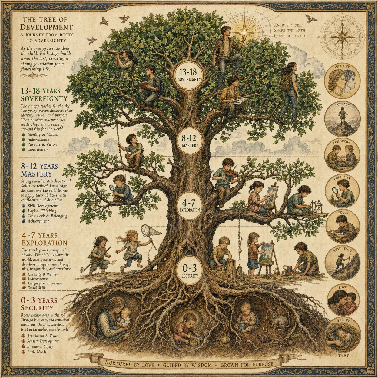 Child development stages as a growing tree: roots (0-3 secur