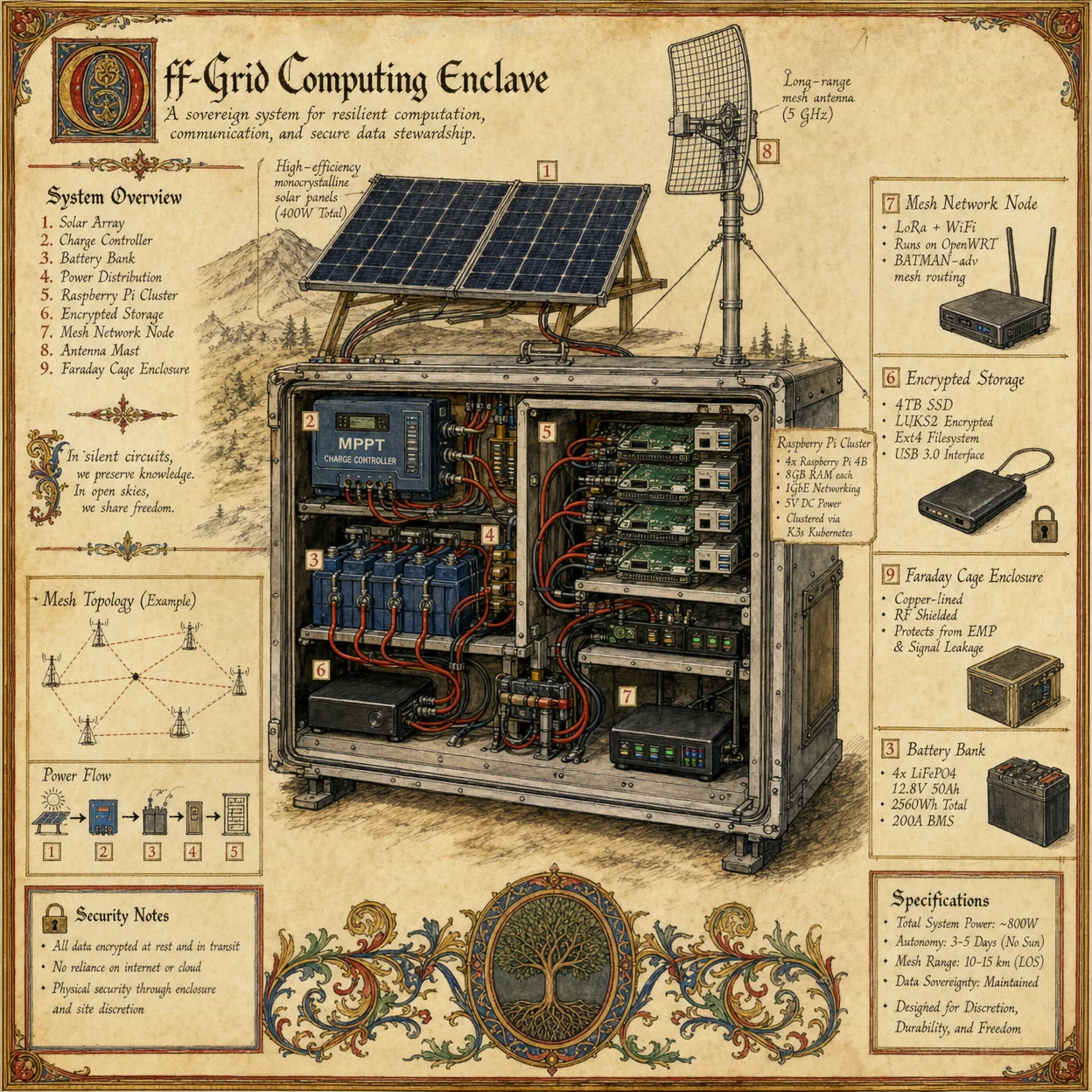 Off-grid computing setup: solar-powered Raspberry Pi cluster