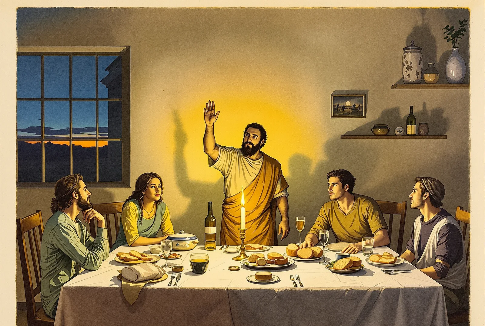 The Sabbath table: a household ceases from labor as the candle is lit at dusk