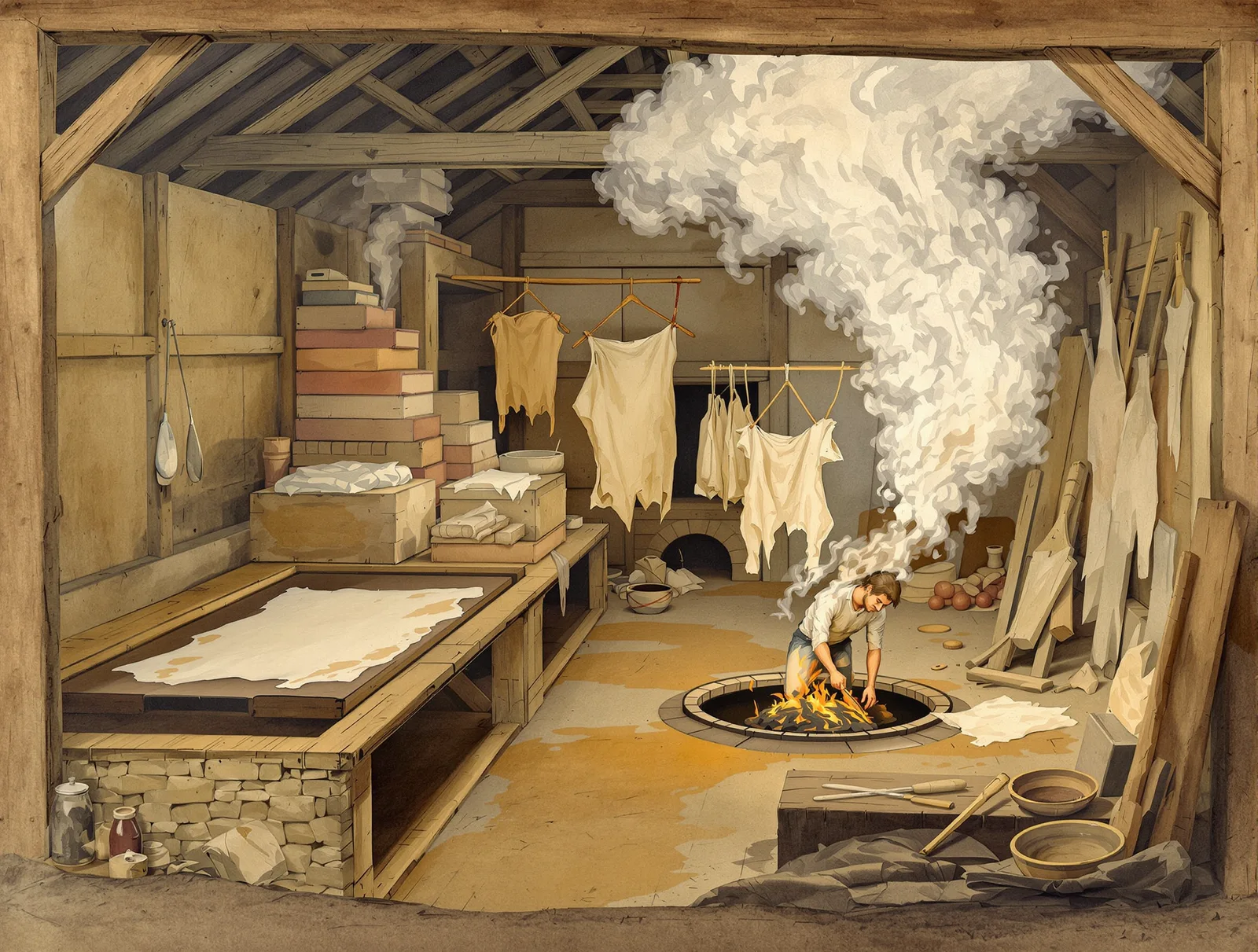 The tan-yard: bark pits, the smudge fire, and the white paste