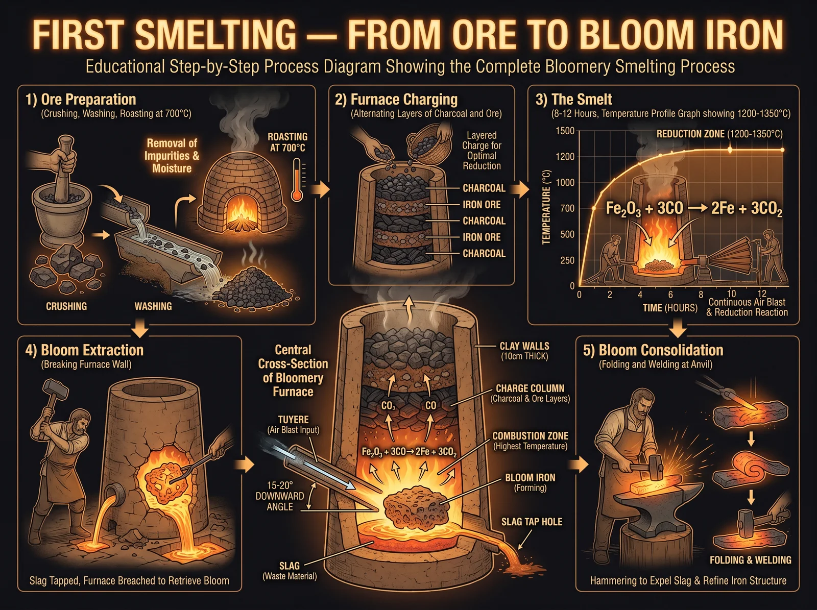 Bloom Iron Smelting Process