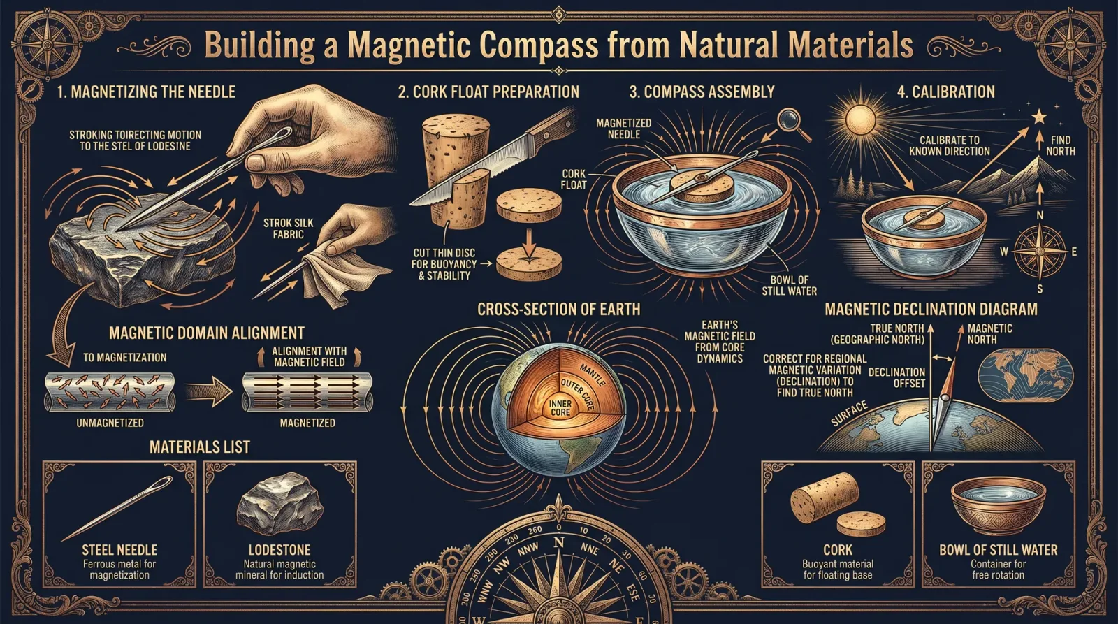 Building a Magnetic Compass from Natural Materials