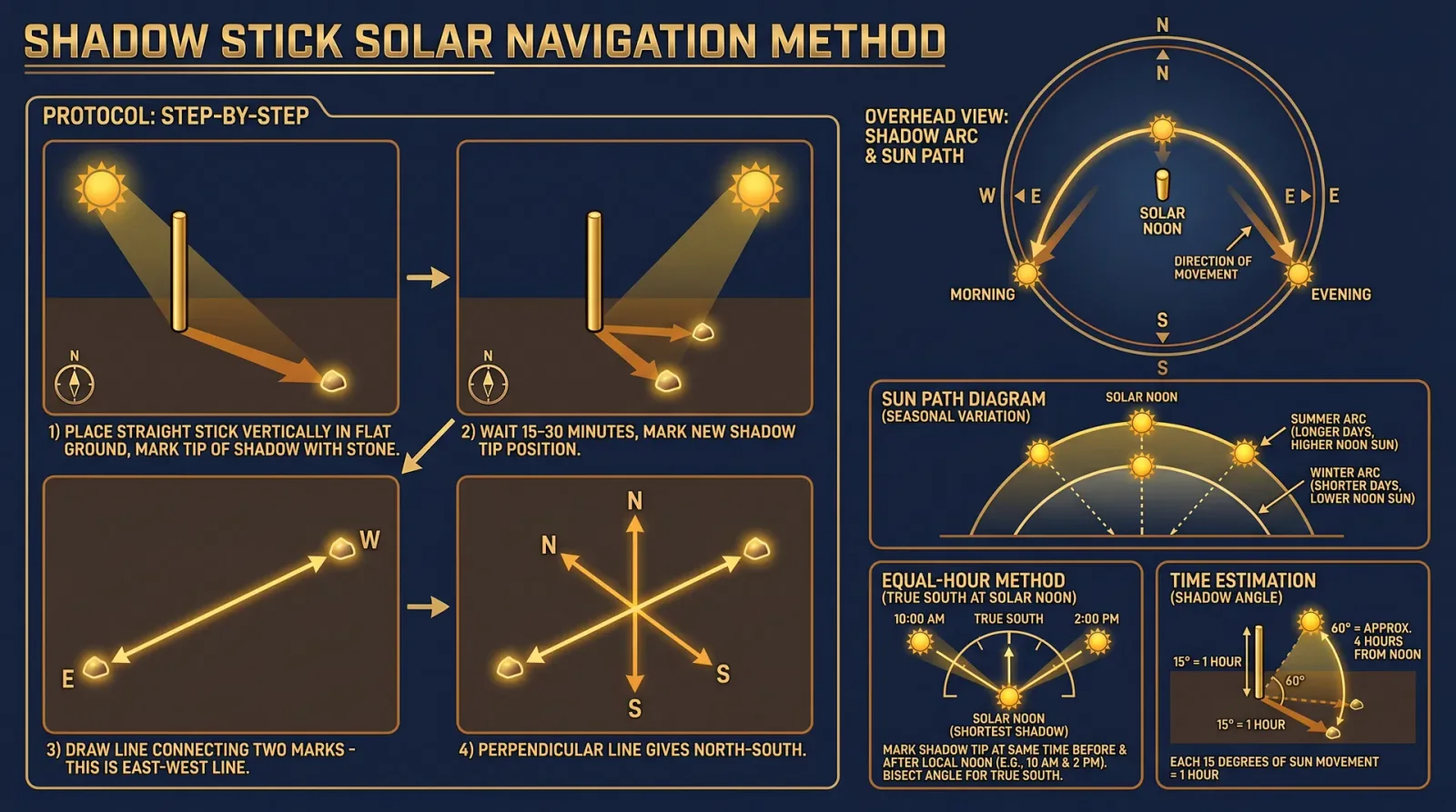 Shadow Stick Solar Navigation Method
