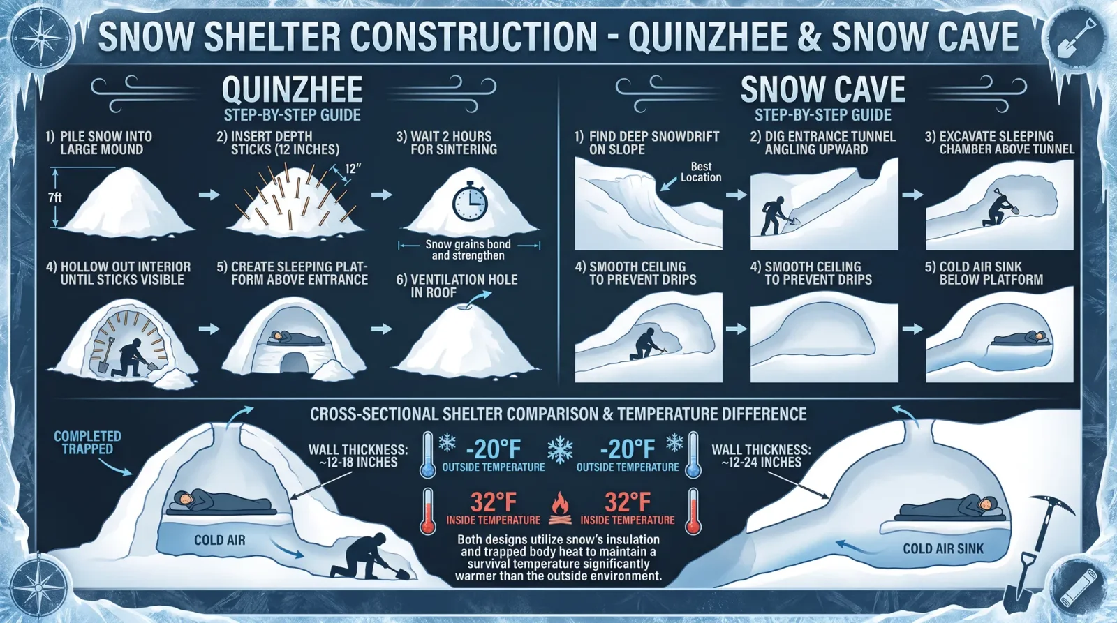 Snow Shelter Construction — Quinzhee & Snow Cave