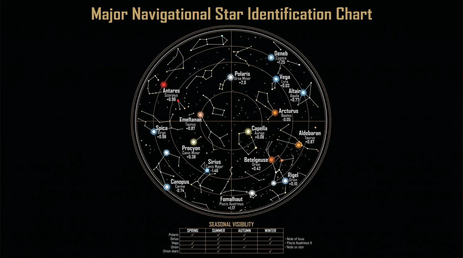 Major Navigational Star Identification Chart
