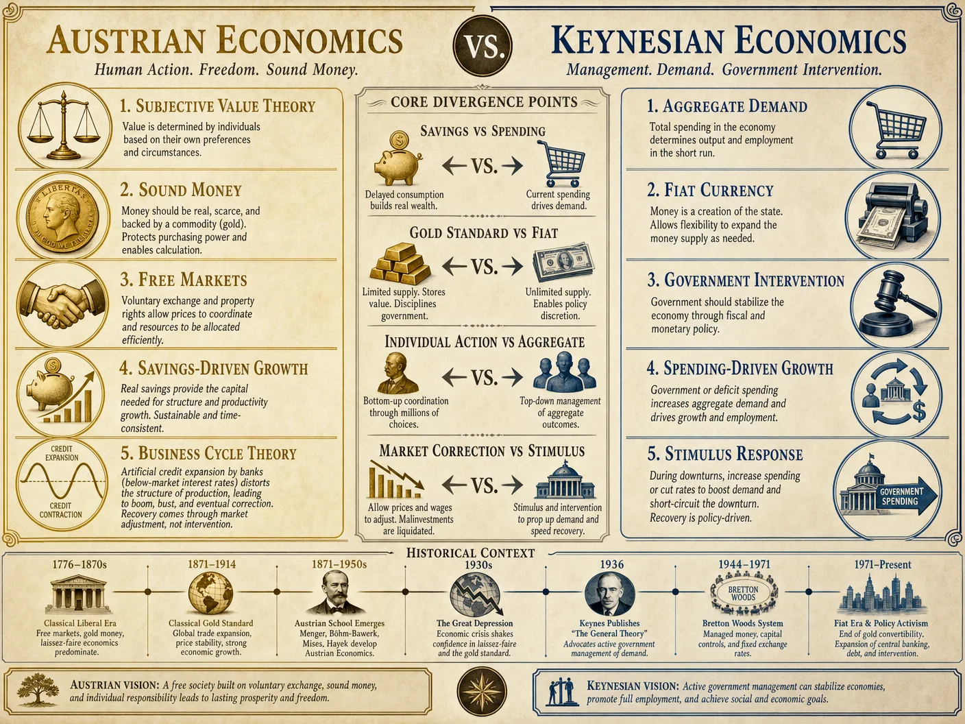 Austrian vs Keynesian Economics — Fundamental Divergence