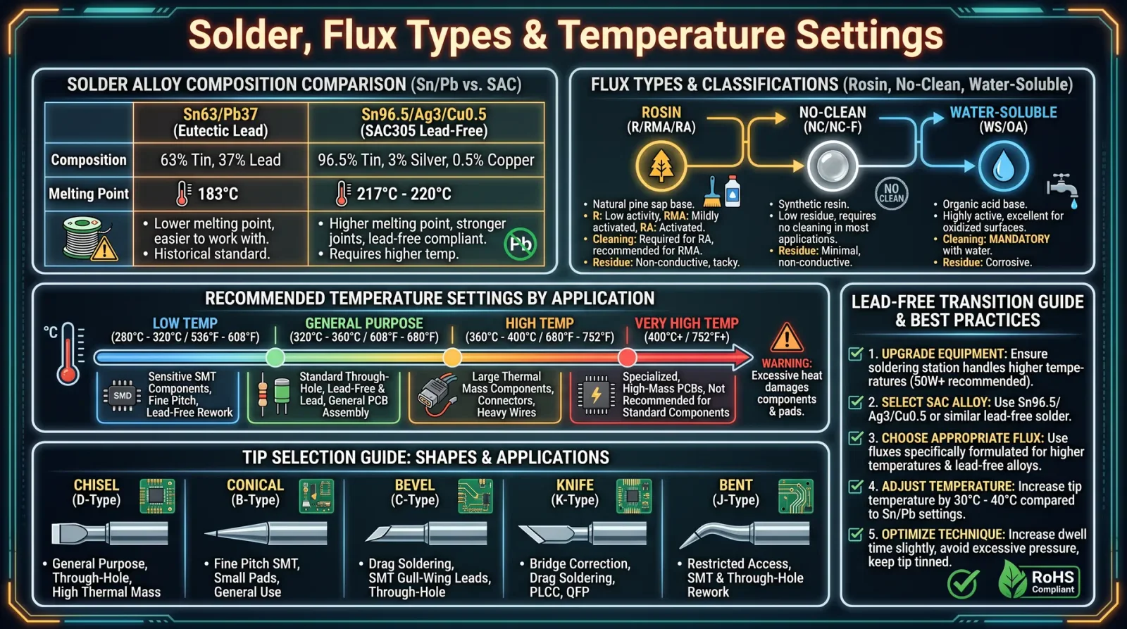 Solder, Flux Types & Temperature Settings
