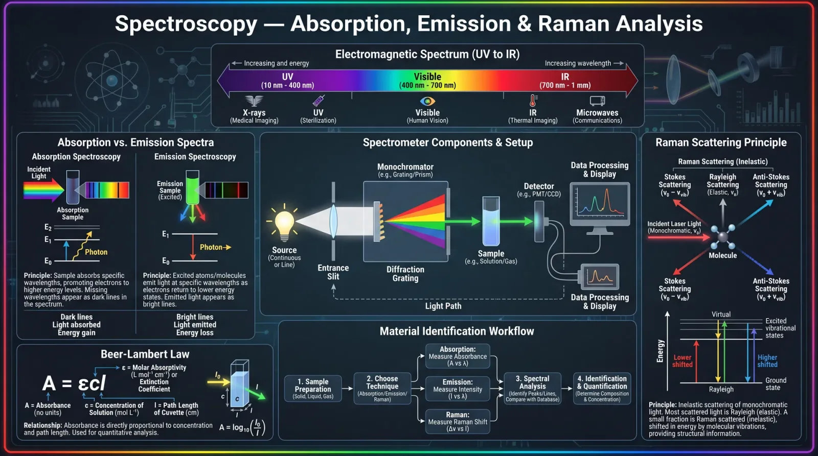 Spectroscopy — Absorption, Emission & Raman Analysis