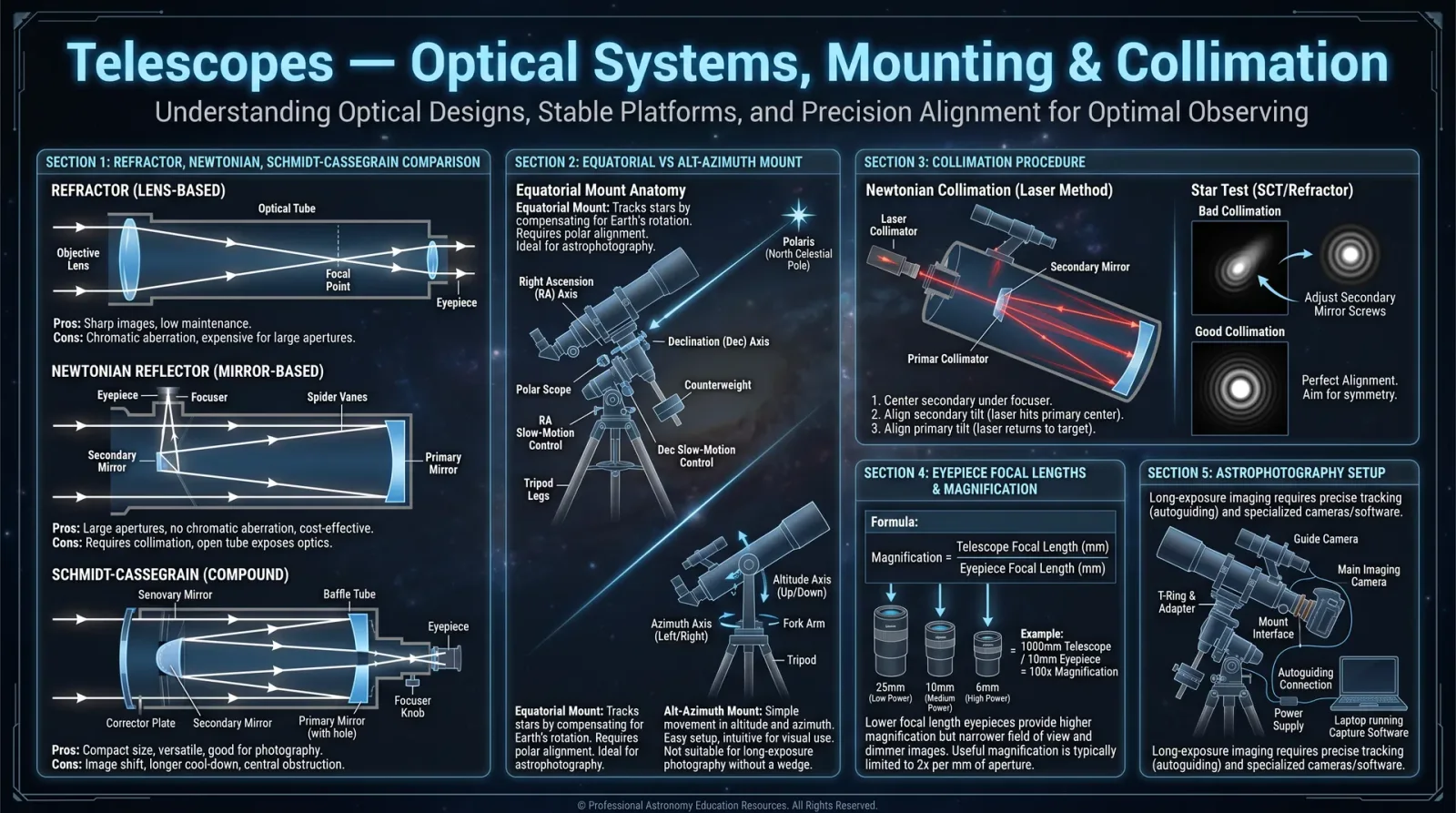 Telescopes — Optical Systems, Mounting & Collimation