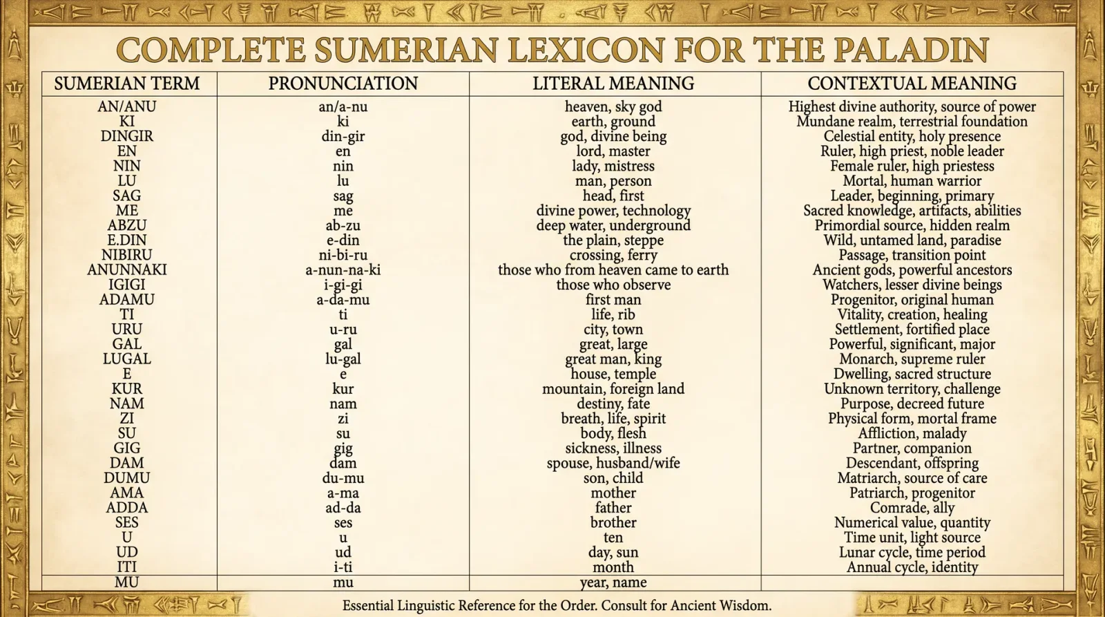 Sumerian Lexicon Reference