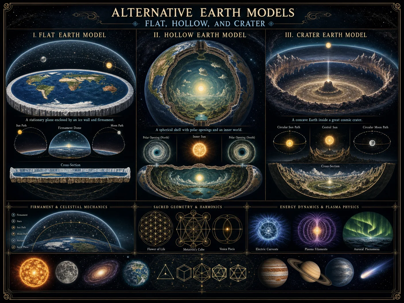 Alternative Earth Models — Flat, Hollow, and Crater