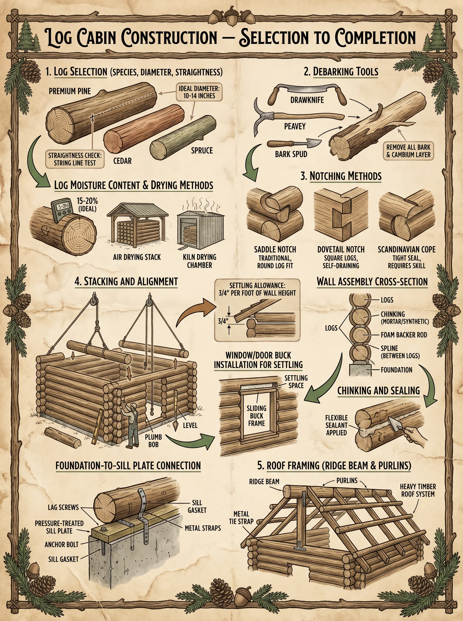 Log Cabin Construction — Notching and Assembly