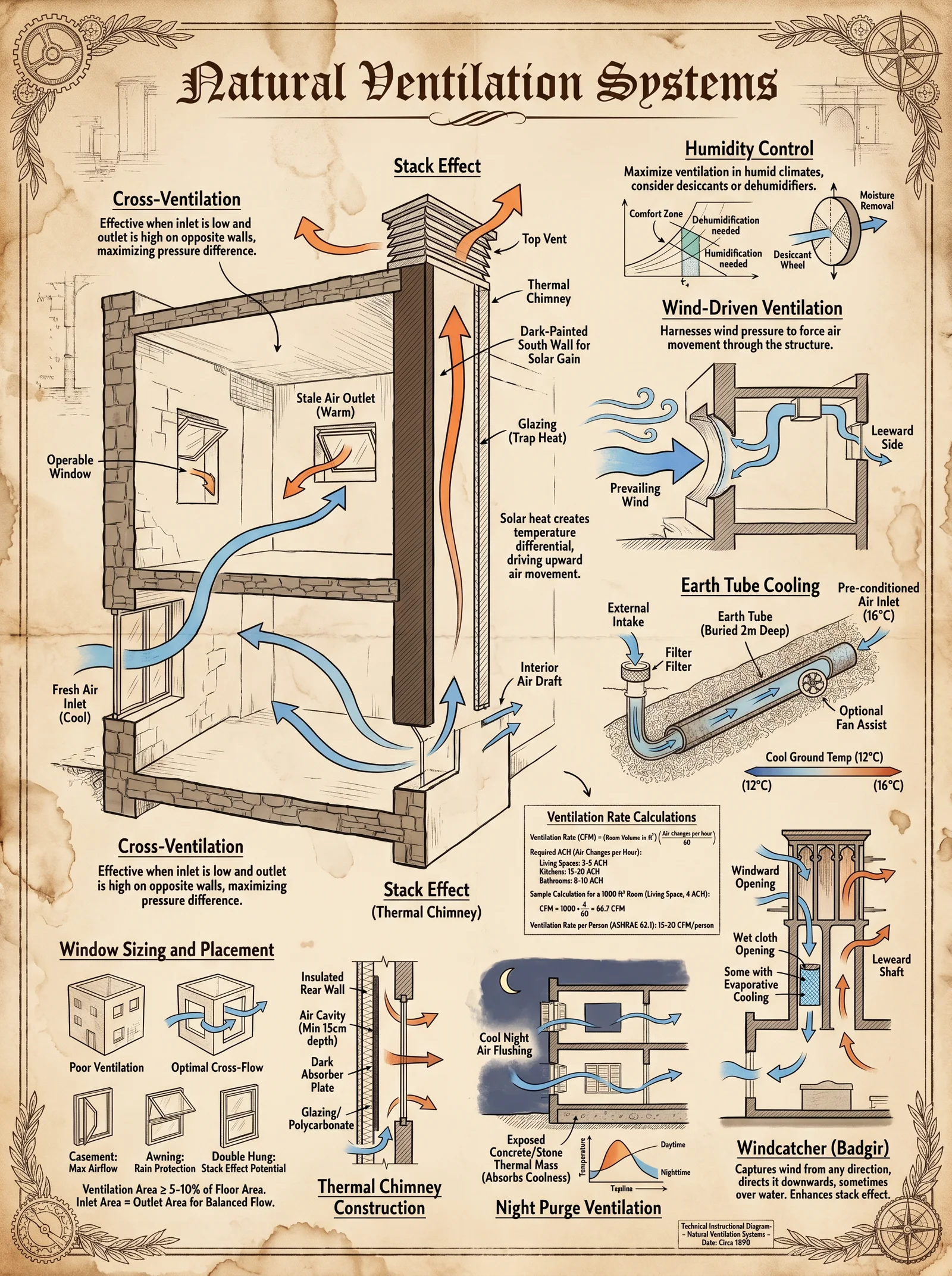 Natural Ventilation — Stack Effect and Cross-Flow