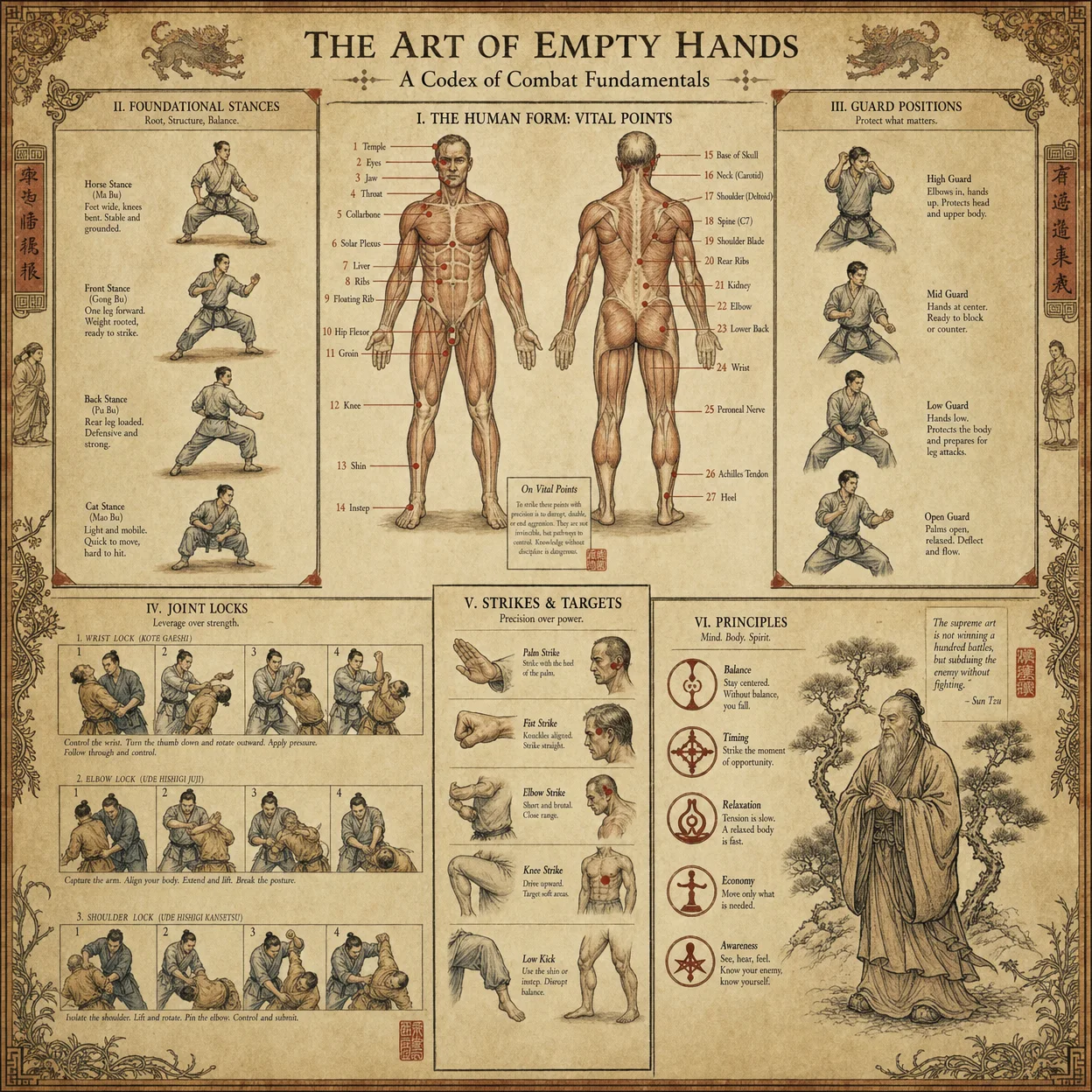 Hand-to-hand combat fundamentals: anatomical diagram showing