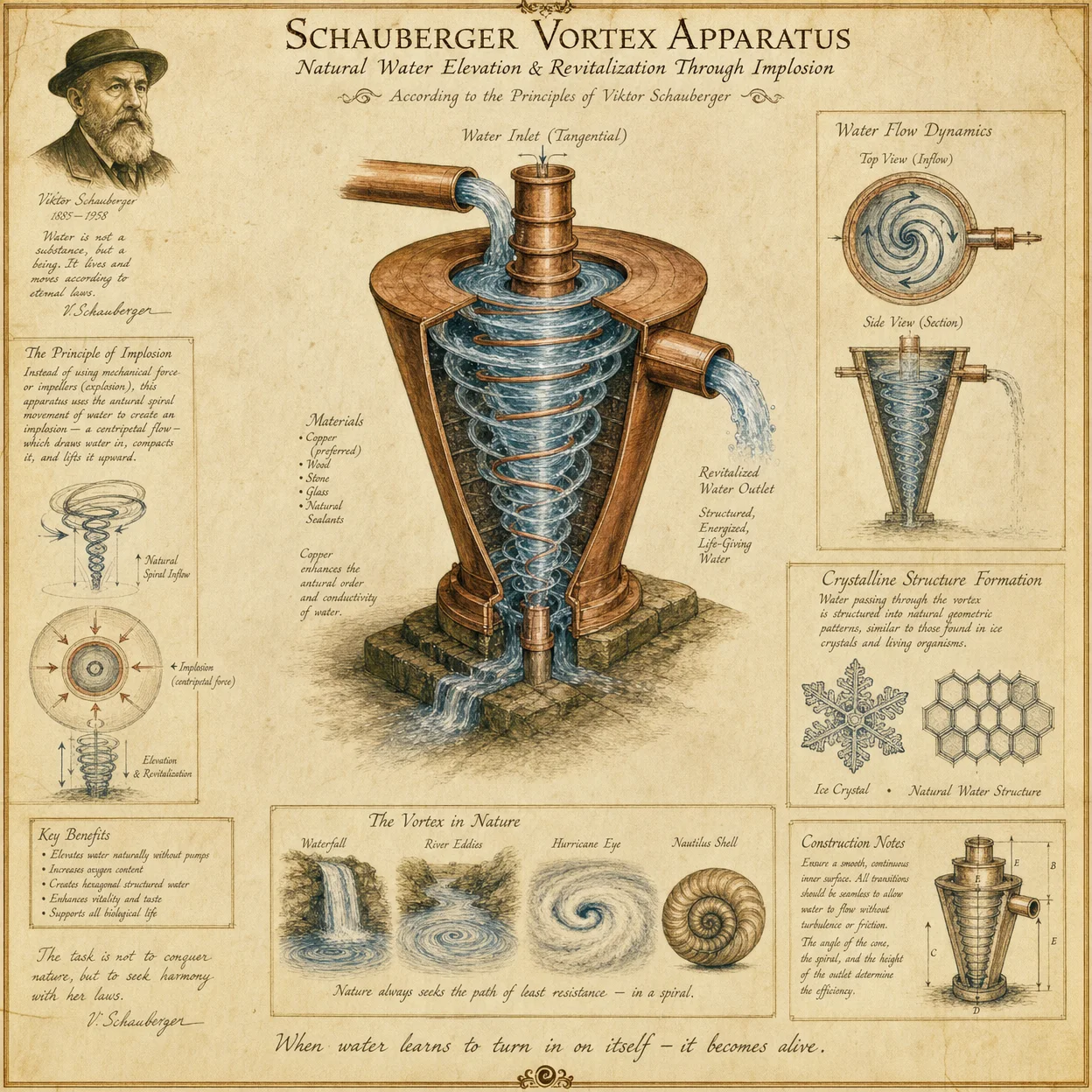 Viktor Schauberger-inspired vortex water device: copper spir